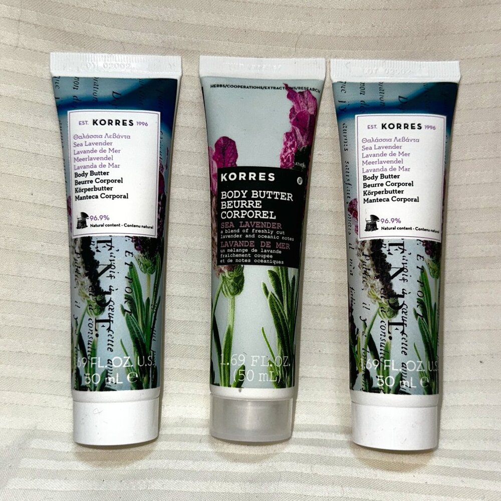 NEW & SEALED! KORRES LOT OF 3 SEA LAVENDER BODY BUTTER 1.69 OZ EACH / 5.07 OZ